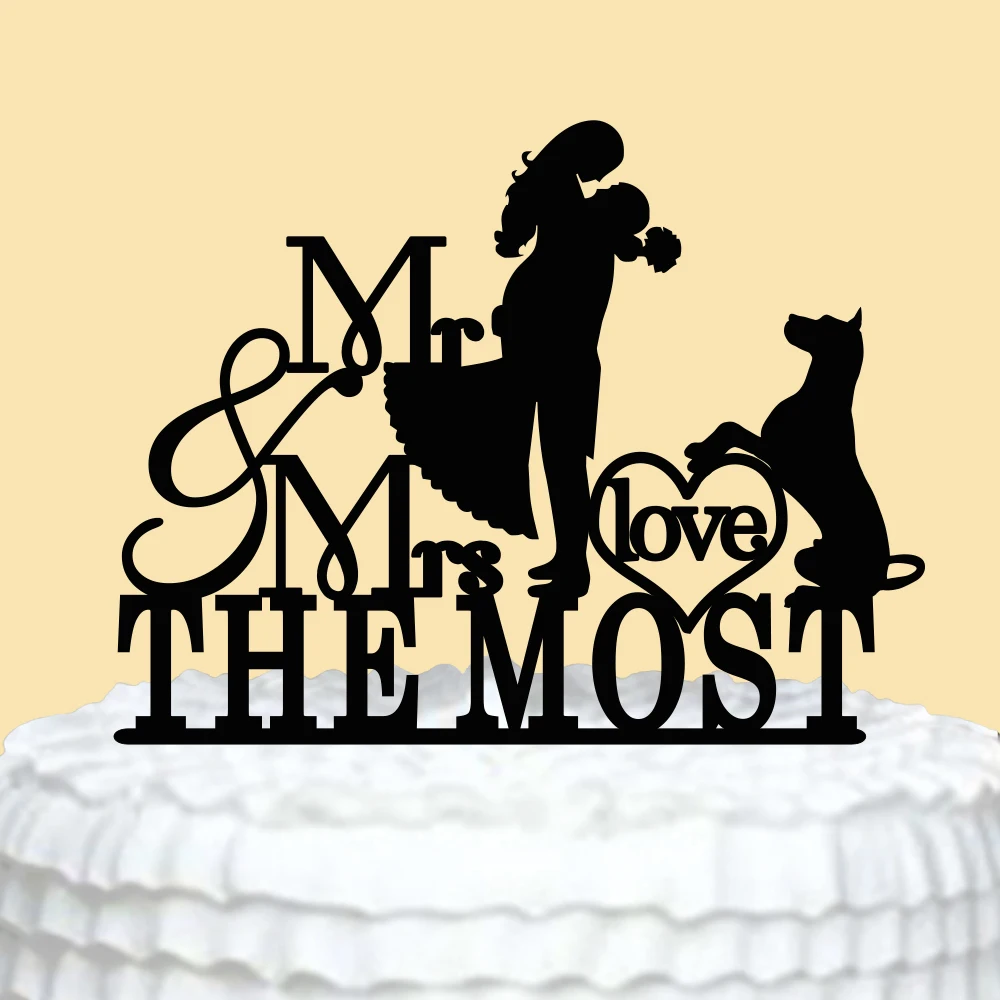 

Personalized Wedding Cake Topper Acrylic Mr Mrs Cake Topper with Dog Love Custom Bride and Groom Cake Topper Wedding Cake Decor