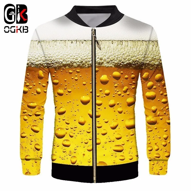 

OGKB Men Casual Jackets With Zipper New Cool Print Fresh Beer 3d Jacket Unisex Coats Man Hiphop High Street Outwear Cardigan 6XL