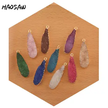 

HAOSAW 11*37MM 4Pcs/Lot Resin Stone Accessories/Long Oval Waterdrop/Stone Charm/Charm Jewelry/Handmade DIY Charms
