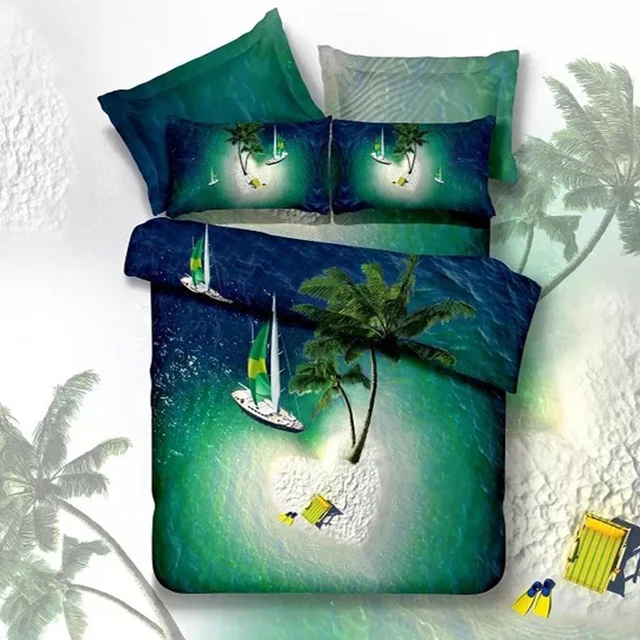 green heart river island palm tree sailboat 3d bedding sets queen sailboat bed sheets