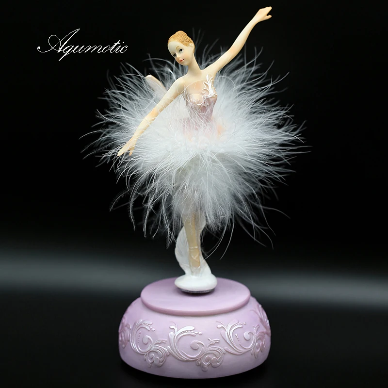 Aqumotic элегантная и Утонченная музыкальная шкатулка для танцев балерины, карусель, розовая Музыкальная шкатулка с перьями Барби, сделай сам, подарок на свадьбу, день рождения для девочки