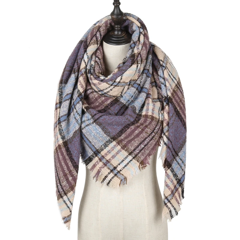 new designer brand women cashmere scarf triangle winter scarves lady shawls and wraps knit blanket neck striped foulard - Цвет: E37