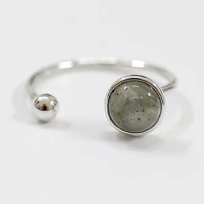 Grey Moonlight stone Женские Модные кольца от F.I.N.S. Черное кольцо с геометрическим шариком. Серебряные кольца с камнем 925 пробы для женщин. Регулируемые кольца - Цвет основного камня: Grey Moonlight stone