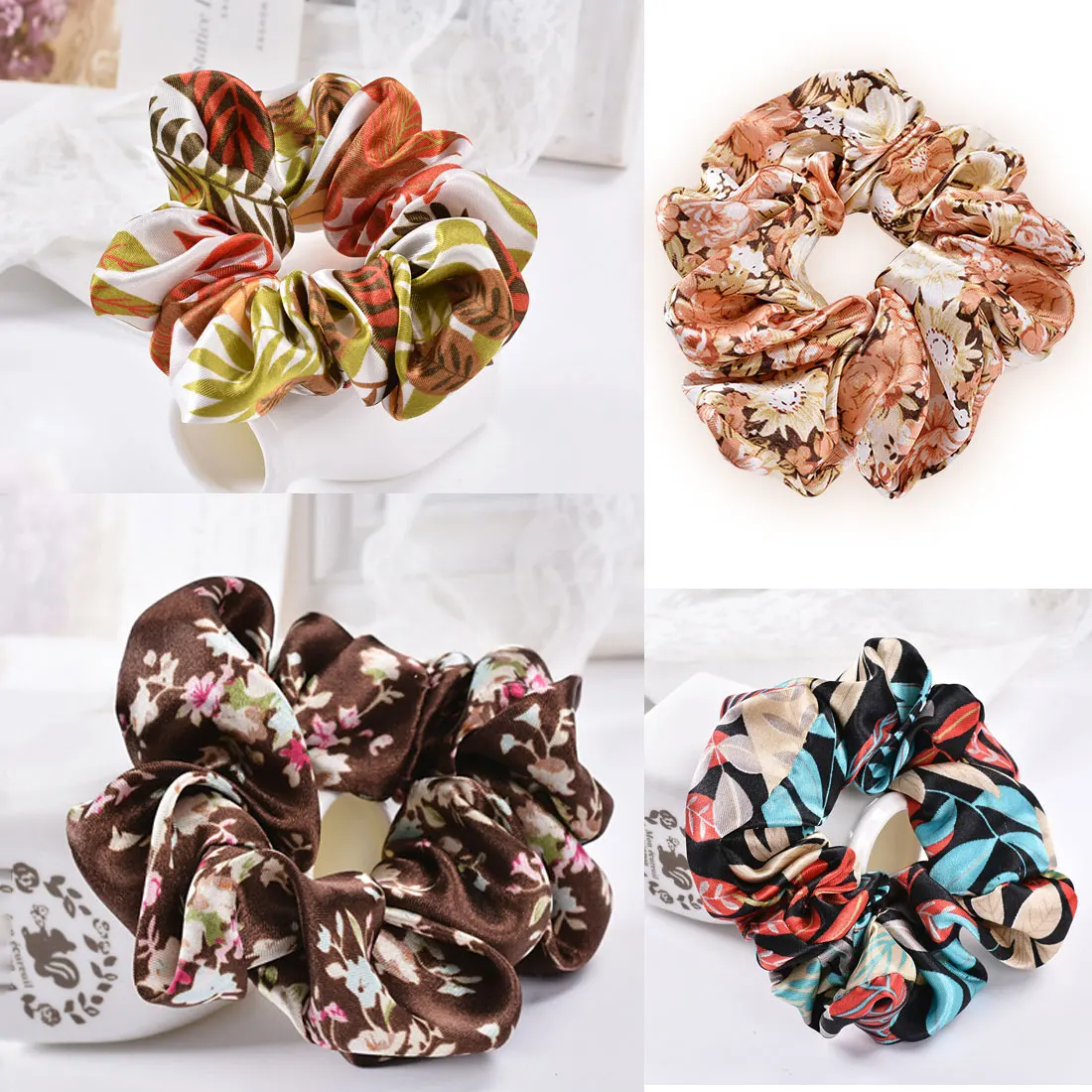 

Classical Floral Women Hair Accesorios Women Girls No Crease Hair Tie Scrunchie Ponytail Hair Holder Rope