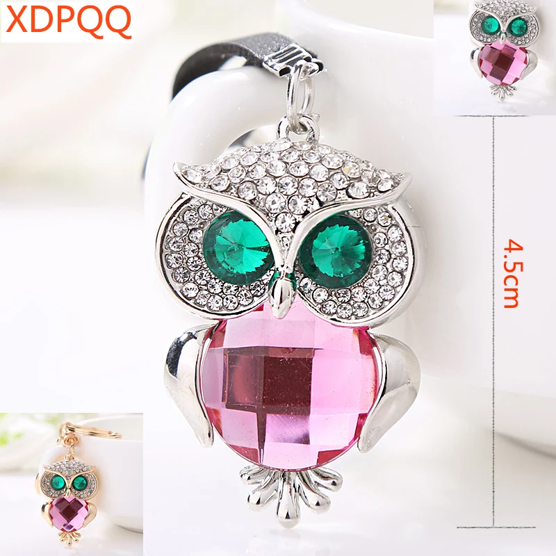 

Cute jewelry animal shape keychain quality crystal owl keychain ladies gift and belt buckle jewelry handmade leather keychain