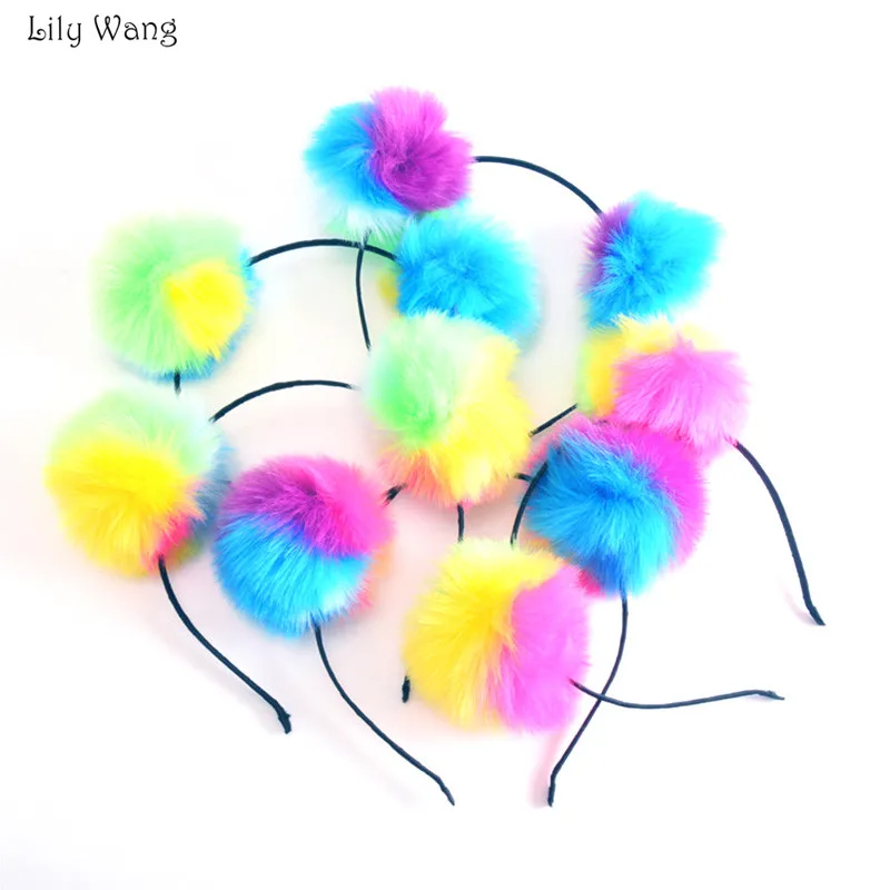 

New 2018 Prom Pom Ball Headbands Girls Hair Head Hoops Bands Big Artificial Fur Balls Hairband Headwear Gril Hair Accessories