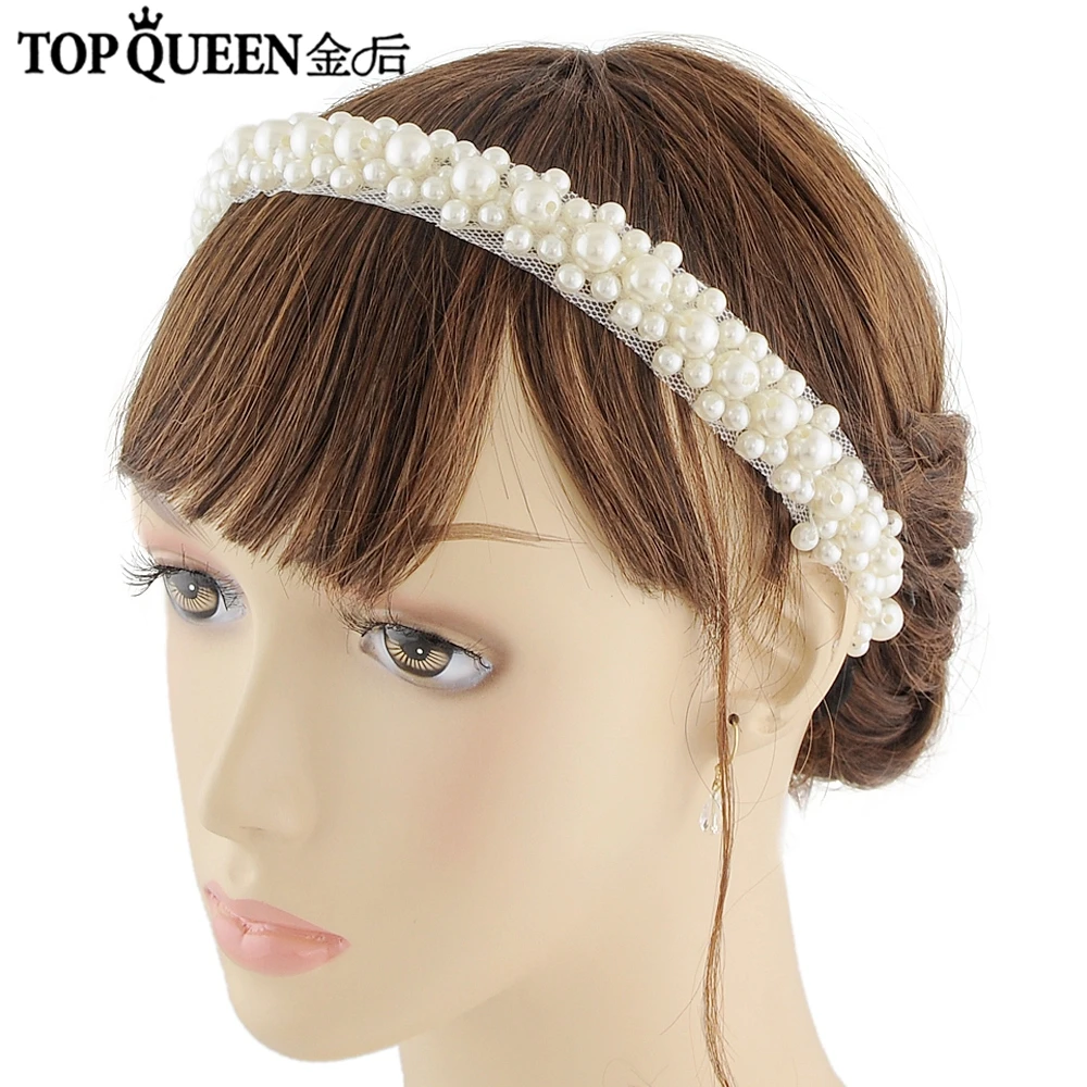 

TOPQUEEN H184 Hot Sales Elegant Bridal Headbands Wedding Headdress with Pearl and beaded Bridal Headpieces Fast Shipping