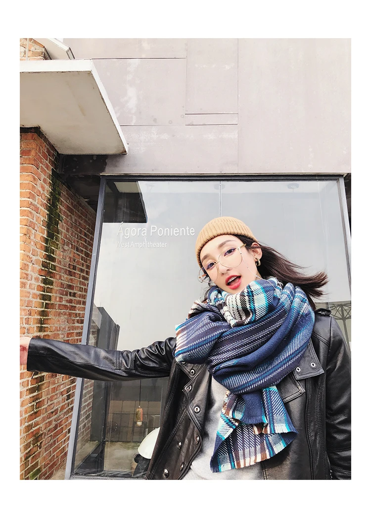 Шарфы женские зимние клетчатые длинные толстые кисточки Harajuku искусственный кашемир женщины одеяло шарф Теплый Универсальный простой шаль