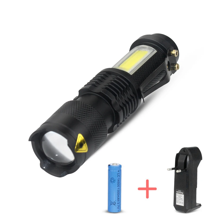 

3800LM XML-Q5+COB ZOOM Mini Flashlight Led Rechargeable Linterna Led Torch Waterproof AA 14500 Battery for Camping Hunting