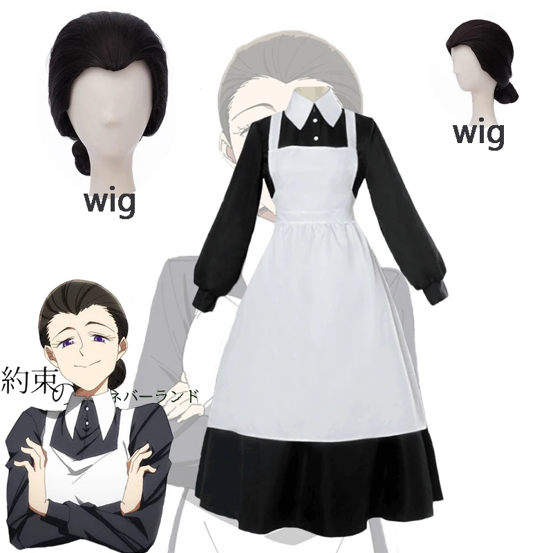 

2019 Yakusoku no Neverland Cosplay Costume The Promised Neverland Isabella Cosplay Women Maid Dress Anime Costume Halloween wig