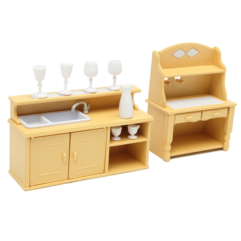 

KiWarm Cute Miniatures Kitchen Cabinets Set Dolls House Furniture Ornaments Kids Toy Dolls Gift for Home Children Room Decor