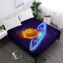 New 3D Basketball Design Bed Sheet Blue Lightning Fire Print Fitted Sheet Deep Pocket Bedding King Queen Bedclothes D25