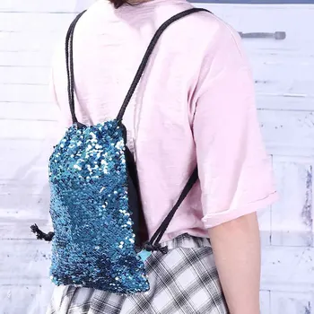 

Drawstring Bag Strap Panelled Double Color Sequins Women Men Shoulder Bag Designed Straps for Backpack Bolsas Feminina