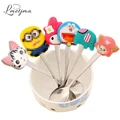 LMETJMA Kawaii 6pcs/lot Stainless Steel+Silicone Cartoon Character Spoon Children Kid Spoon Soup Coffee Spoon Dinnerware K0027