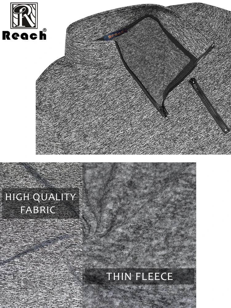 Reach Mens Casual Tops Long Sleeve Men Long Sleeve Solid Color Sweatshirt Male Casual Sportswear With Zipper Pocket EU Size 