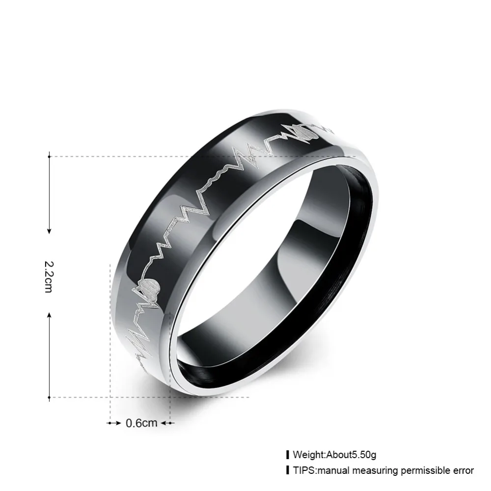 

Titanium Steel with ECG Punk Ring Black Retro Vintage Biker Large Antique Men's Rings For Seal men Rock mens Jewelry Women
