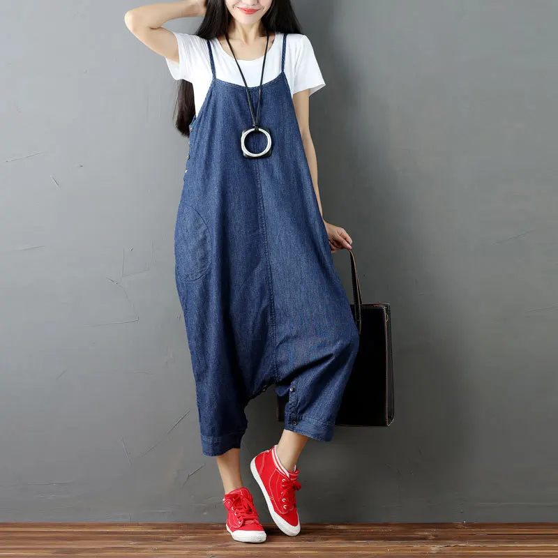 

High Waist Rompers Womens Jumpsuit Plus Size 2019 Spring Summer Cotton Denim Overalls for Women Baggy Jeans Woman Korean Fashion