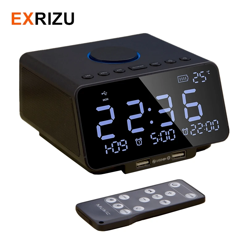 

EXRIZU K9 Wireless Bluetooth Speaker & Alarm Clock 2*5W Speakers Built-in 4400mAh Battery DC 5V Supply Snooze 5.5inch LED Screen