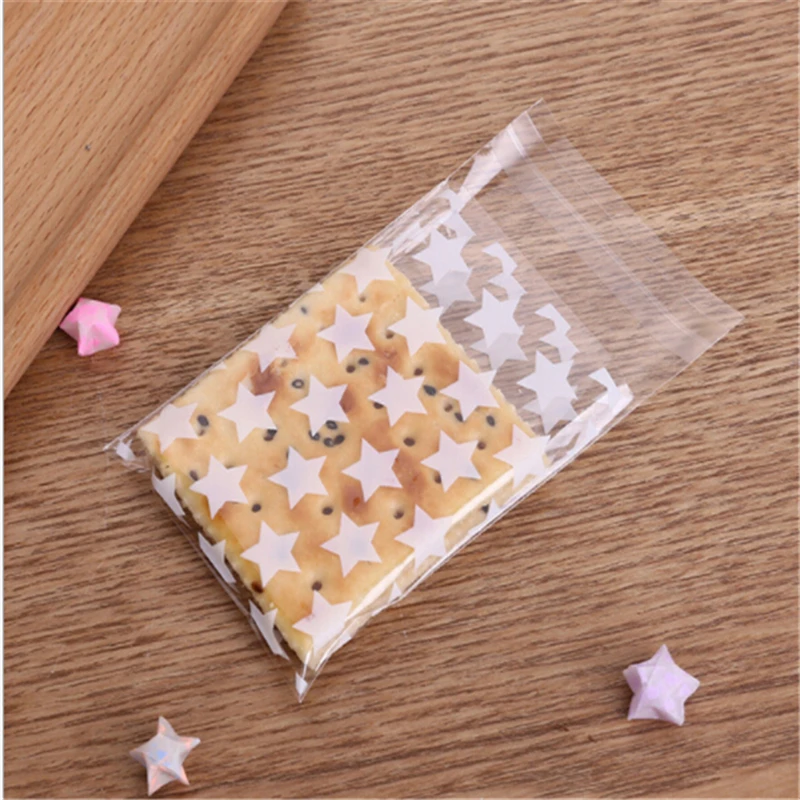 

100pcs Wedding Candy Gift Plastic Cookie Bags White/gold Star Transparent Biscuits Baking Packing Bag