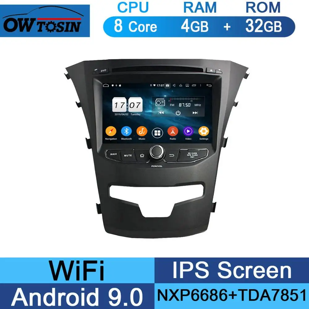 " ips 1024*600 8Core 4 Гб+ 64 ГБ Android 9,0 Автомобильный DVD плеер для SsangYong Korando 2013 радио gps попугай BT - Цвет: 32G