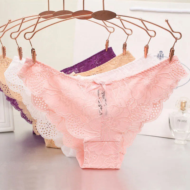 

Fashion Sexy Lace Woman Panties Ladies Hollow Ruffled Bow Breathable Hip Low Waist Female Soft Lady Briefs