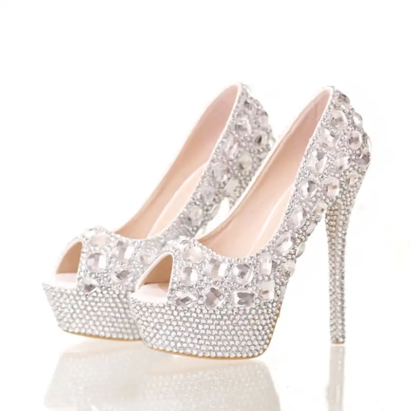 silver peep toe bridesmaid shoes