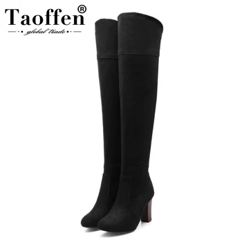 

Taoffen Plus Size 34-48 Women Over Knee Boots Winter Warm Fur High Heels Shoes Slim Stretch Thigh High Boots Women Shoes