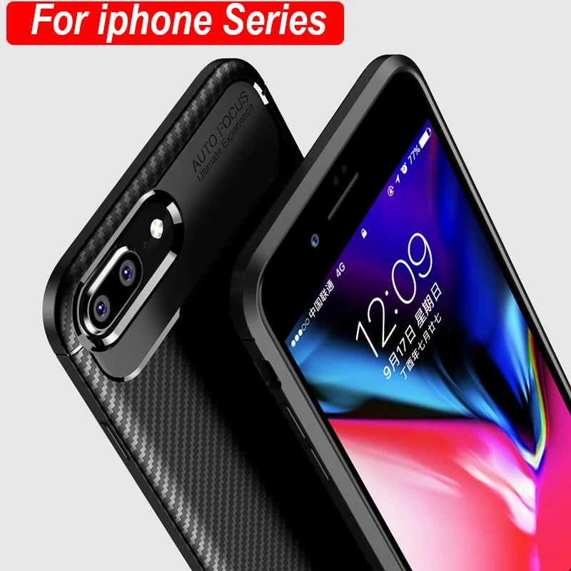 cheap For iPhone 6 6s 7 Plus 8 Case Silicone Rugged Armor Soft Case Full Cover For iPhone 7 8 Plus 6 6s Bumper TPU Carbon Back Cover