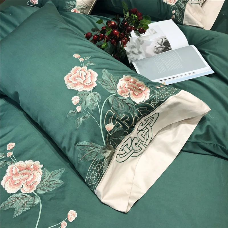 Роскошные Embroideredy постельное белье из египетского хлопка в китайском стиле King size 4/6 шт. комплект постельных принадлежностей Стёганое одеяло coverBedsheet наволочка