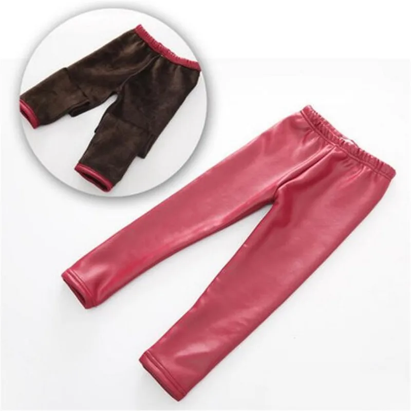 Большая распродажа; зимние леггинсы из искусственной кожи для девочек; теплые леггинсы; сезон осень-зима; плотные брюки; брюки для детей 3-10 лет - Цвет: red