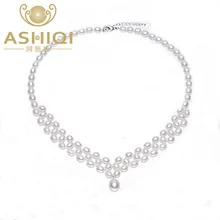 ASHIQI ожерелье из натурального пресноводного жемчуга с натуральной 925 пробы серебряной застежкой, ювелирные изделия из жемчуга для женщин, невесты, свадьбы