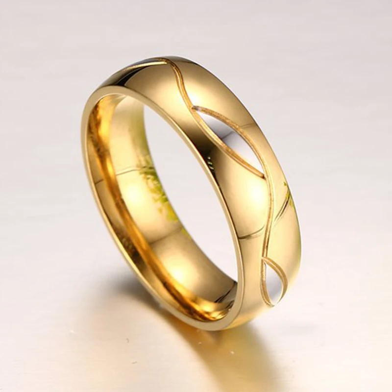 DOYUBO New Arrival Gold Color Lovers' Rings For Wedding European Design 316L Stainless Steel Trendy Couples Rings Jewelry DF007