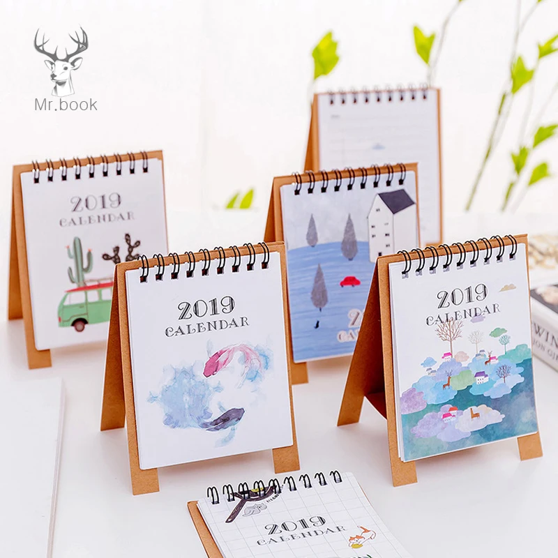 

2019 NEW Kawaii Cartoon Mini Calendar 12.5 * 9.5cm Creative Desk Vertical Paper Multi-function Storage Box Desk Planner Schedule