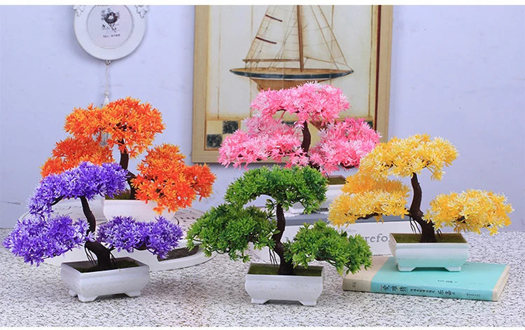 LKXHarleya Artificial Tree Flowers Trigeminal Potted Bonsai Indoor Plant Wedding Festival Decor