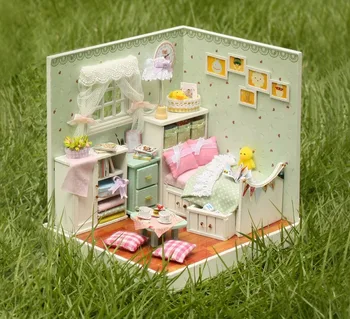 

DIY Dollhouse Miniature House With Furnitures LED Light Dust Cover House Toy for Children Assembly Model Ins Wooden Doll House