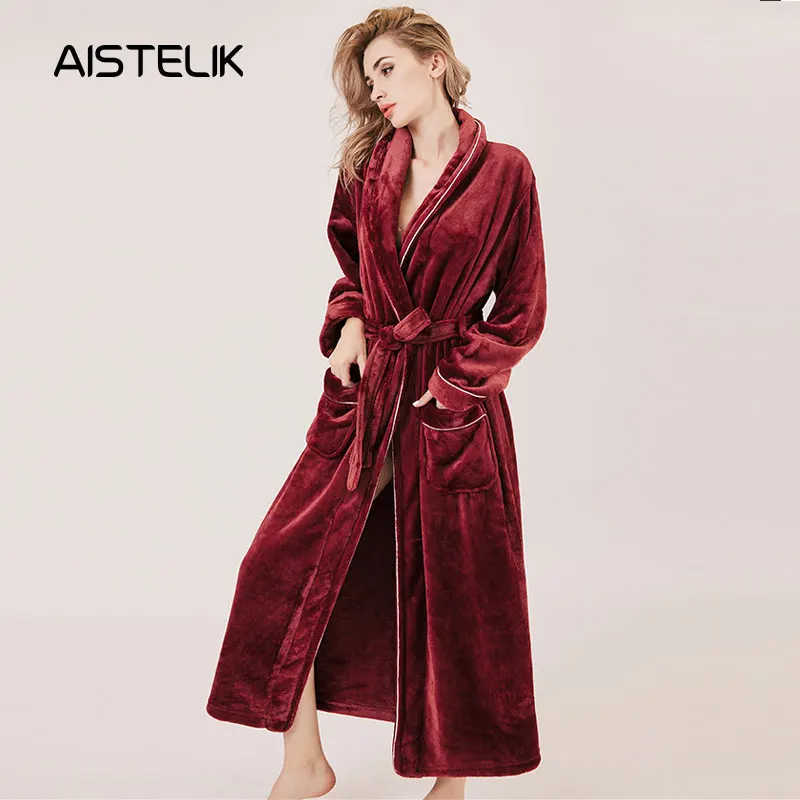 

Autumn and winter ladies pajamas flannel noble nightgown female thickening long coral fleece bathrobe robe plus fat pajamas