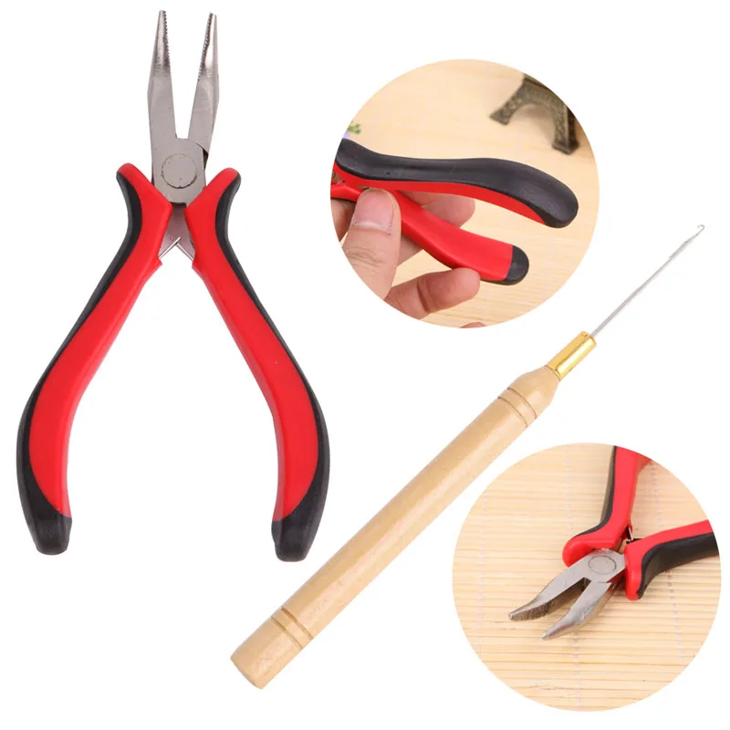 2Pcs Hair Extension Pliers With Pulling Hook Tool Micro Rings Beads