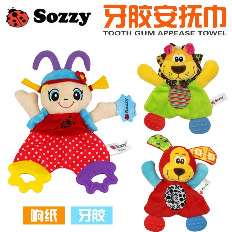 

2018 22cm 3 Styles Baby Toy Plush doll Cheerful Rocking Tooth gum appease towel Sound Soft Gentle Rattle Cute girl dog lion 0M+