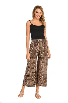

Snake Skin Wide Leg Pants Pleated Summer Loose Leisure Trousers Women Female Animal High Elastic Waist Pants