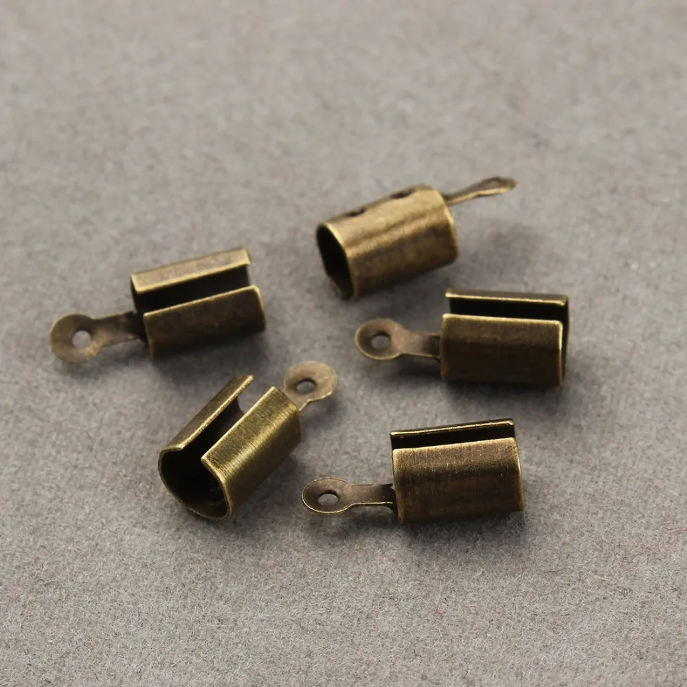 100pcs End Fastener End Clasps Crimp Beads fits 4mm Leather Cord Rhodium/Gold/Bronze Color Connectors for Jewelry Making Z651 Jewelry Findings