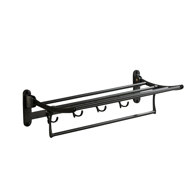 

AUSWIND black paint towel rack with hangers and towel bar multi-fuction towel rack wall mounted bathroom accessories