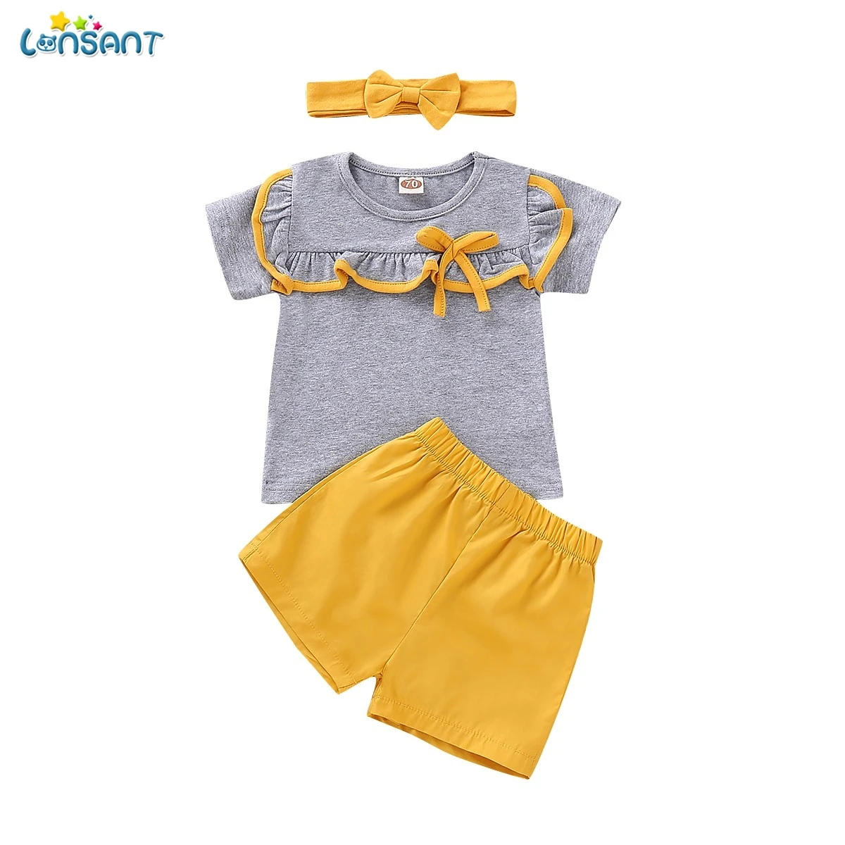 LONSANT Baby Girl Sets O Neck Ruffles Short Sleeve Roupa