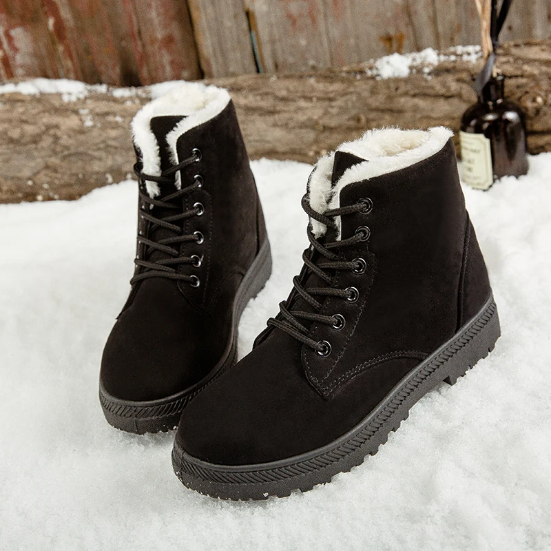 2018 zapatos de invierno botas de mujer botas de de talla grande para mujeres cálidas botas de nieve de felpa gruesas con cordones antideslizantes - AliExpress