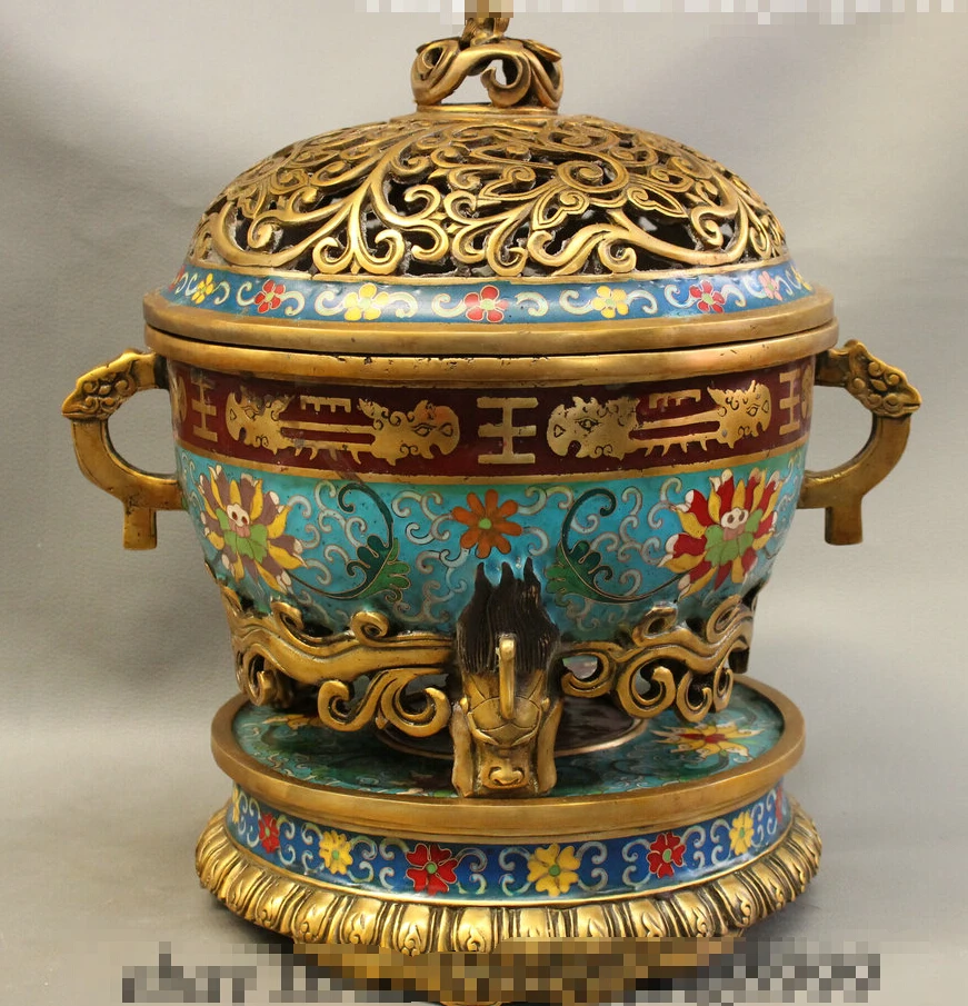 

Marked Chinese Cloisonne Enamel Bronze Dragon Beast Incense Burner Censer Statue