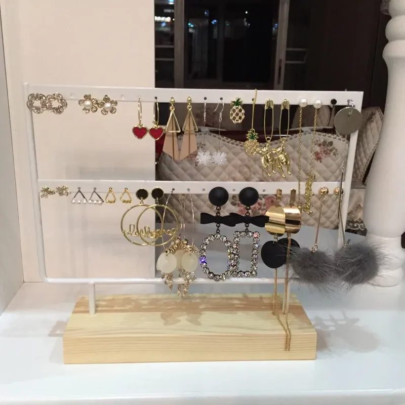 48 Holes Jewelry Organizer Stand Black and White color Iron with Wooden craft Earring Holder Fashion Earrings Display Rack