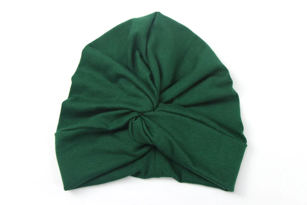 Милый детский топ с бантиком; хлопковая мягкая шапка-тюрбан с витым узлом; летняя шапка в богемном стиле для детей; шапка для новорожденных девочек - Цвет: Dark Green