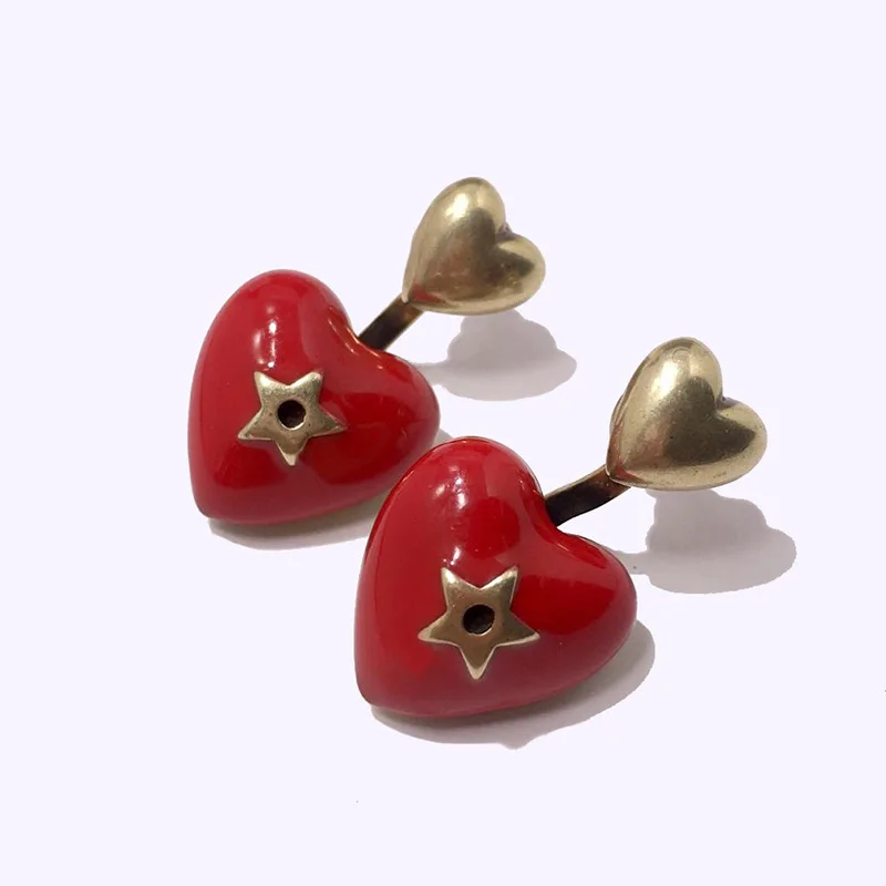 

Red Enamel Heart Shape Women Earrings New Fashion Brand Quality Vintage Copper Women Heart and Star Earrings Drop Shipping