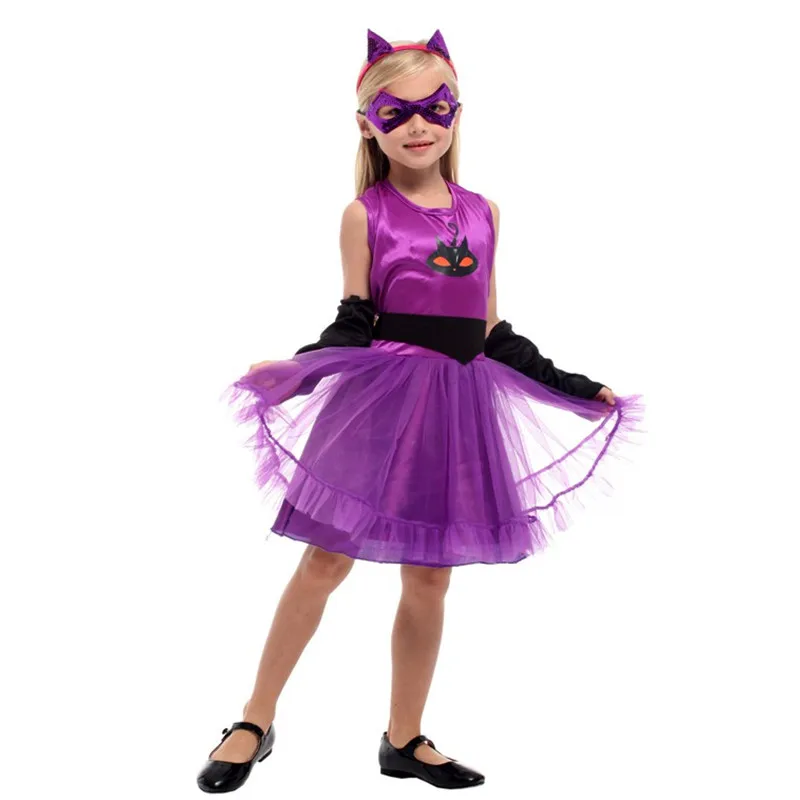 Kids Girl Kigurumi Kitty Catwoman Cosplay Children Halloween Cat animal Costume Carnival Purim Masquerade Stage play party dress