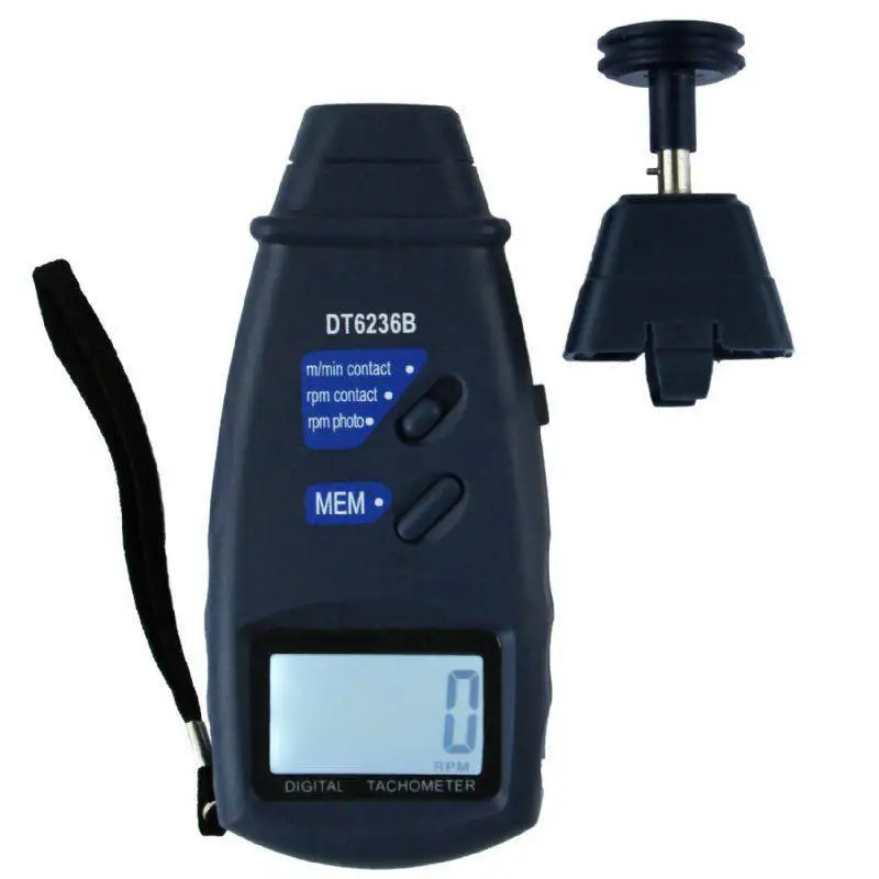 

DT6236B Professional Digital Tachometer 2 IN 1 Digital Photo Contact Tachometer Rotational Speed meter with Data Storage