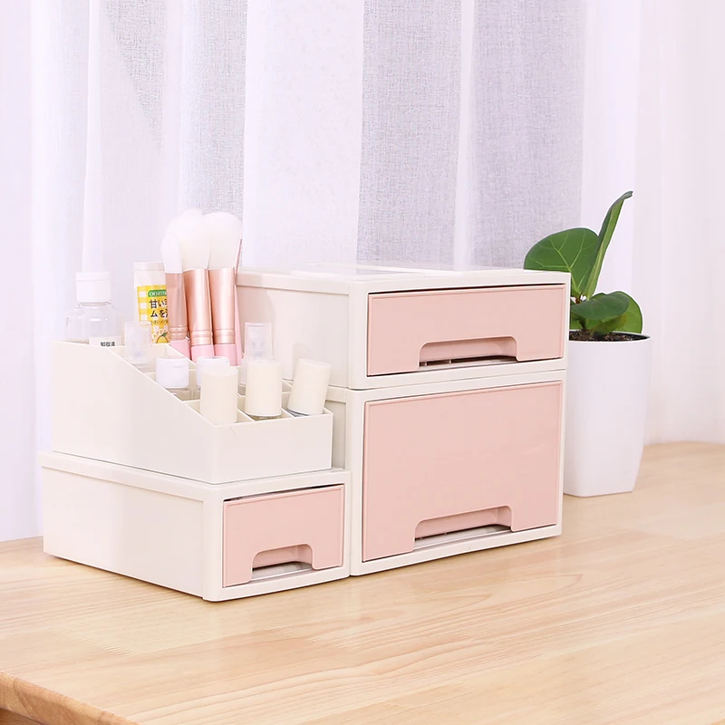 Plastic Twins Desktop Pencil Pen Office Storage Box Mini Brush Makeup Cosmetic Sundries Skin Care Drawer Articles Organizer